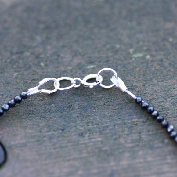 Natural Black Spinel, Green, Purple Sapphire Bracelet Handcrafted 14k White Gold - Picture 5 of 9